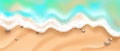 Beach wave top view, soft vector sea foam, 3D summer ocean texture border, sandy background.