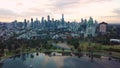 Aerial short of Melbourne Skyline from Albert Park