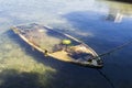 Aerial shot of an abandoned old boat found in the sea