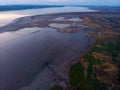 Aerial shot above Odessa Kuyalnik liman. A mud baths retreat clinic center in Ukraine, water reservoirs pattern