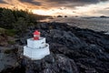 Aerial shot of Amphitrite Point Lighthouse, Ucluelet, BC Canada Royalty Free Stock Photo