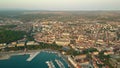 Aerial shot of the ancient city of Pula involving famous Roman amphitheatre