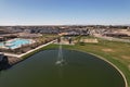 Aerial shot of the Arizona fountain park with swimming pool and new homes Royalty Free Stock Photo