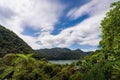 Aerial shot of Balinsasayao Twin Lakes, Negros Oriental, Philippines surrounded by lush green forest