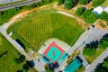 Aerial shot of a baseball practice field under the sunlight Royalty Free Stock Photo