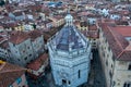 Aerial shot of the Battistero di San Giovanni in Corte from the tower bell of the Pistoia Cathedral