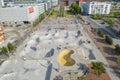 Aerial shot of a beautiful city skating park under the sunlight