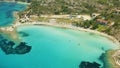 Aerial shot of a beautiful landscape of the Lagonisi beach in Sithonia Halkidiki, Greece Royalty Free Stock Photo