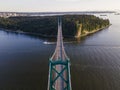 Aerial shot of the beautiful Lions Gate Bridge,  Vancouver, British Columbia Royalty Free Stock Photo