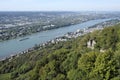 Aerial shot of the beautiful Rhine river near the KÃÂ¶nigswinter town