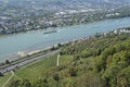 Aerial shot of the beautiful Rhine river near the KÃÂ¶nigswinter town