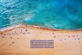 Aerial shot of beautiful turquoise beach Falasarna (Falassarna) in Crete, Greece. View of famous paradise sandy deep turquoise