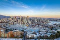 Aerial shot of the beautiful Vancouver city in Canada with many skyscrapers during the winter