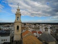 Aerial Shot of the Belltower of the Church of the Nativity in the City of Noci, Near Bari, in the South of Italy