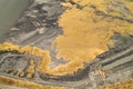 aerial shot of black coal mud settling pond, karvina czech