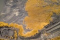 aerial shot of black coal mud settling pond, karvina czech