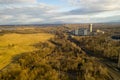 aerial shot of black coal shafts in spring, czech Karvina, okd