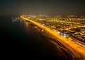 Aerial shot of Blackpool town illuminated with lights at night in England Royalty Free Stock Photo