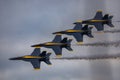 Aerial shot of the Blue Angels formation performing an air show, US Navy Royalty Free Stock Photo