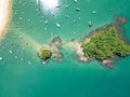 Aerial shot of boats on the sea on a sunny day in Angra dos Reis, Brazil Royalty Free Stock Photo