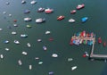 Aerial Shot Of Boats On The Water In Galicia, Spain