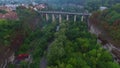 Aerial shot of bridge in canyon Kamenec-Podolskiy