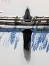 Aerial shot of a bridge over a frozen lake in Heinola, Finland. Royalty Free Stock Photo