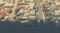 Aerial Shot Of Brown Houses In Urban Town With Light Leaks And Soft Edges