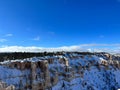 Aerial shot of Bryce Canyon covered in snow on a cold winter day, Utah, USA Royalty Free Stock Photo