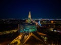 Aerial shot of The Canadian Museum for Human Rights at night with decorative lights Royalty Free Stock Photo