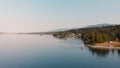 Aerial shot of Cates park and downtown Vancouver at dawn.