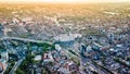 Aerial shot of center in Chisinau City. Moldova, 2022. Sunset over the city