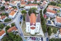 An aerial shot church of Sv. Agnes with two bell towers, Medulin Istria, Croatia Royalty Free Stock Photo