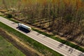 Aerial shot of cistern truck on the road