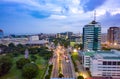 Aerial shot of the city of Accra in Ghana at night