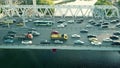 Aerial shot of city highway traffic jam on a car bridge in the rush hour Royalty Free Stock Photo