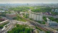 Aerial shot of cityscape and congested traffic in Moscow in the rush hour Royalty Free Stock Photo