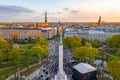 Aerial shot of the cityscape of Riga during a beautiful sunset in Latvia