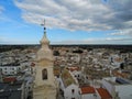 Aerial View by Drone of the Belltower of the Church of the Nativity in the City of Noci, near Bari, in Italy