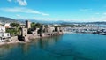 Aerial shot of the coastal town of Mandelieu La Napoule on the French Riviera.