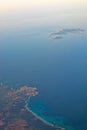 Aerial shot Colonia Sant Jordi Es Trenc beach and Cabrera island