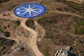 Aerial shot of Compass Rose at the Tower of Hercules in A Coruna, Galicia, Spain at daytime