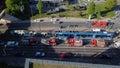 Aerial shot of the crash of trams in the street of Krakow, Poland Royalty Free Stock Photo