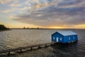 Aerial shot of the Crawley Boat House or Crawley Edge Boatshed on the swan river near King`s Park