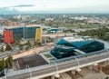 Aerial shot of a Dar es Salaam new train station next to the colorful building Royalty Free Stock Photo