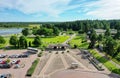 Aerial shot of the entrance to mariebergsskogen park on a summer day in marieberg district Karlstad, Sweden Royalty Free Stock Photo