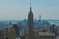 Aerial shot of the famous Rockefeller center surrounded by other buildings in New York