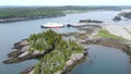 Aerial shot of a ferry near Gramanam island in Canada