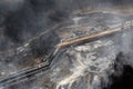 Aerial shot of a fire at the supertanker base in matanzas, cuba