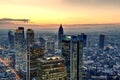 Aerial shot of Frankfurt. High resolution aerial panoramic view of Frankfurt am Main, Germany at dusk. beautiful sunset over the Royalty Free Stock Photo